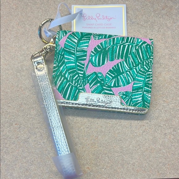 Lilly Pulitzer Snap ID Card Case, Conch Shell Pink, Gold colored wristband, copy - Picture 1 of 12